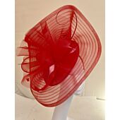 Large red crin fascinator, with crin waves, feathers and quills