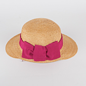 Straw Hat with Magenta Bow