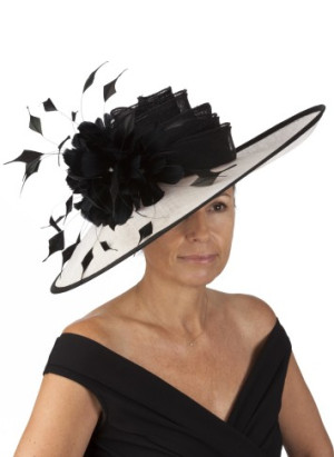Black and white fascinator with tiers and plume