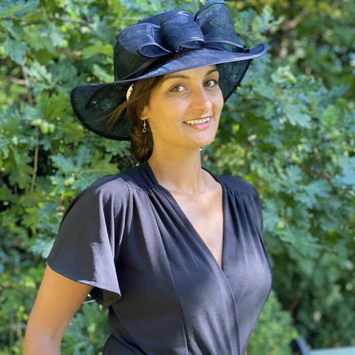 Dark Blue Ladies' Hat with Large Bow 