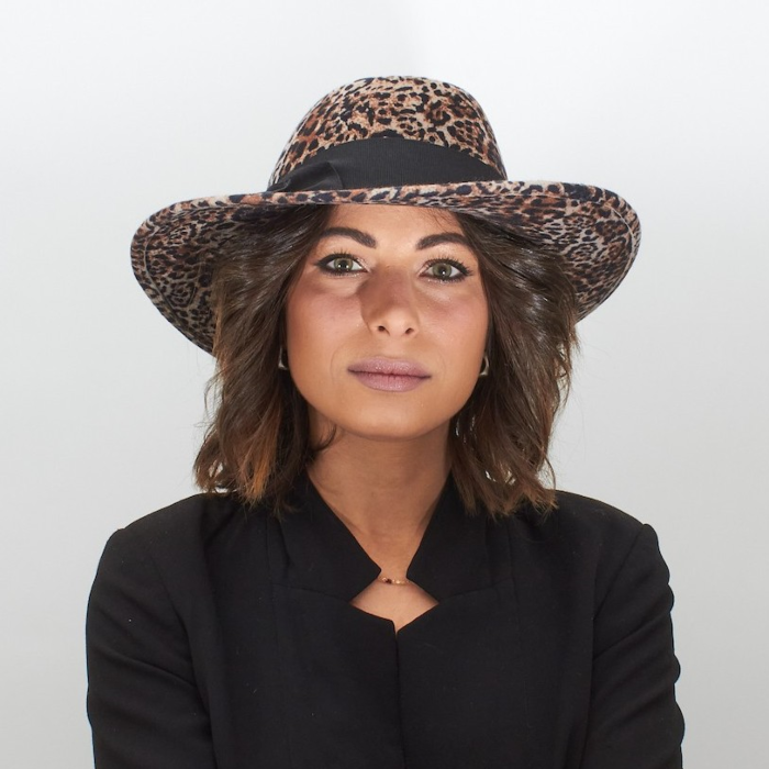 Leopard Felt Hat with Black Ribbon